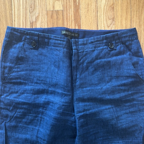 Lafayette 148 sz 10 dark chambray trouser zip fly, pockets, 100% linen wide leg - Picture 3 of 9